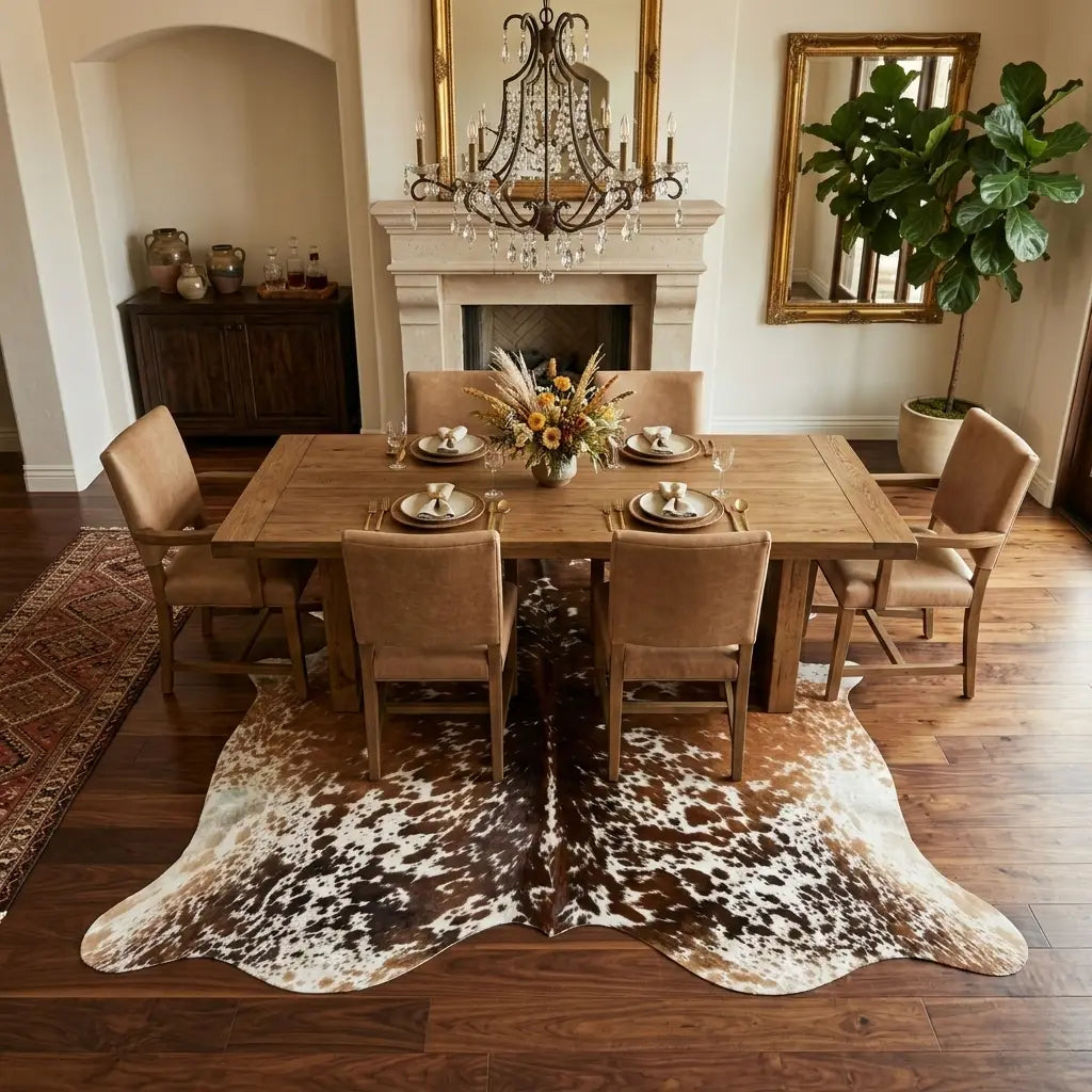 Authentic Tricolor Speckled Cowhide Rug in Brown, White, and Black