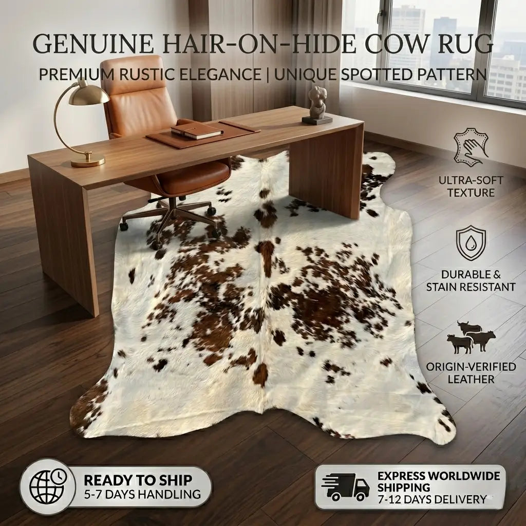 Elevate Your Space: Genuine Brown & White Hair-on-Hide Rug