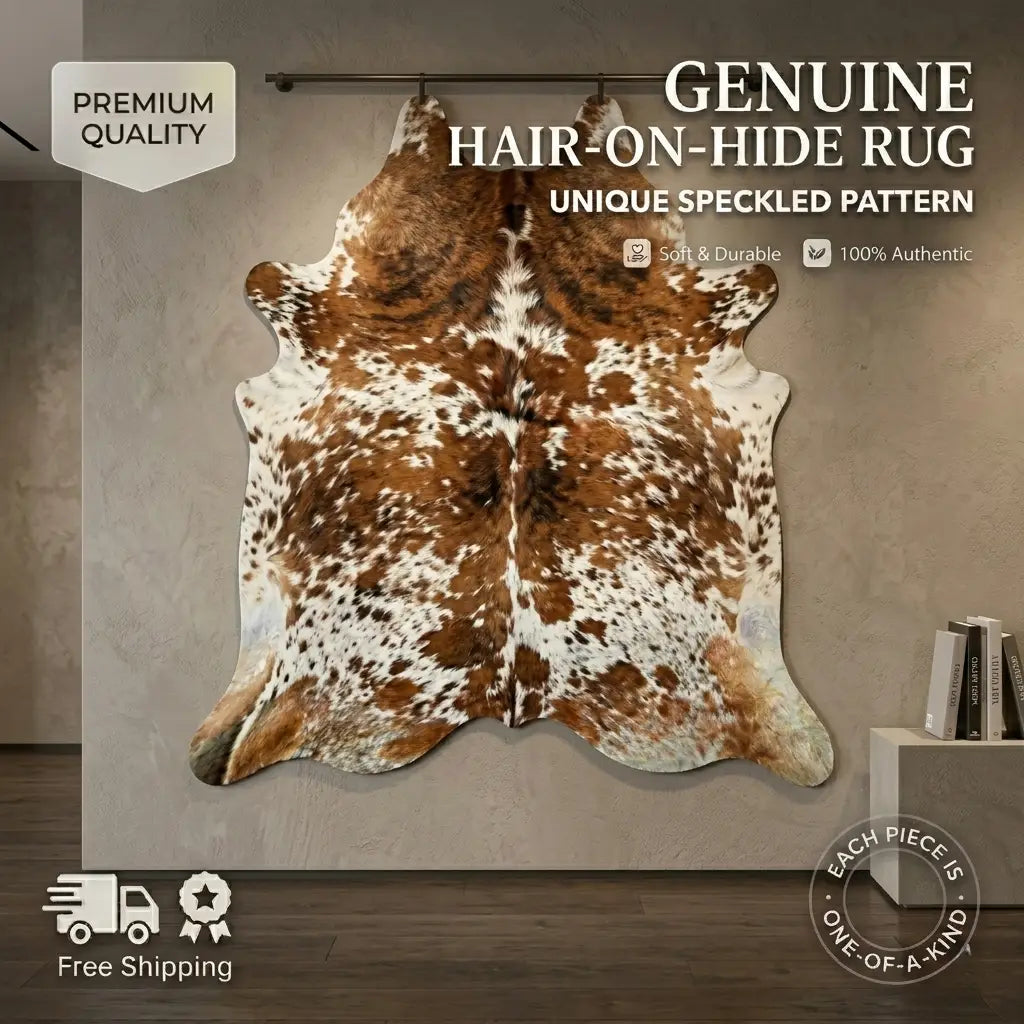 Genuine Hair-on-Hide Rug | Natural Brown & White Speckled Design